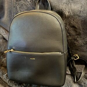 Aldo Black Textured Backpack with Gold Accents